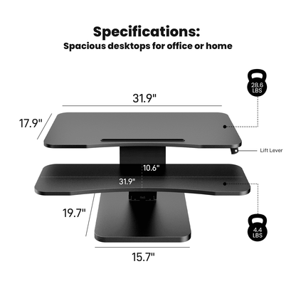 32" Standing Desk Converter, 2-Tier Height Adjustable Stand up Desk Riser, Monitor Stand Riser with Wide Keyboard Tray for Home Office, Black