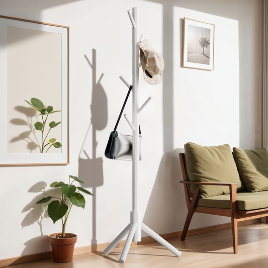 Coat Rack Stand with 3 Height Options and 8 Hooks Wooden Freestanding Coat Rack for Home, Office, Entryway, Hallway