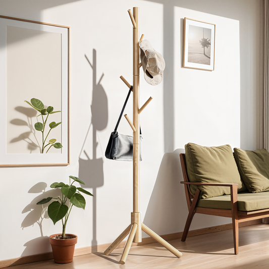 Coat Rack Stand with 3 Height Options and 8 Hooks Wooden Freestanding Coat Rack for Home, Office, Entryway, Hallway