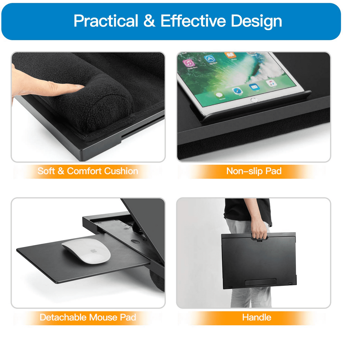 Adjustable Laptop Lap Desk Fits up to 15.6" with 6 Adjustable Angles, Detachable Mouse Pad, & Dual Cushions