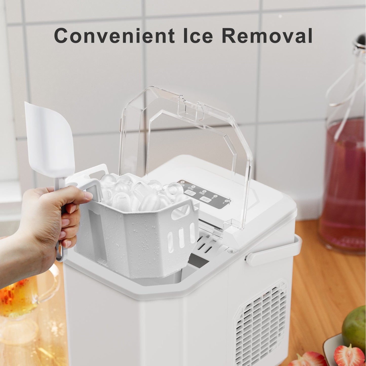 Philergo Countertop Ice Maker, Portable Ice Machine with Basket & Scoop, 9 Cubes in 6 Mins, 26lbs/24H, White