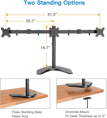 Triple Monitor Stand for 13-24" Monitors with Adjustable Arm, Holds up to 22 lbs per Arm