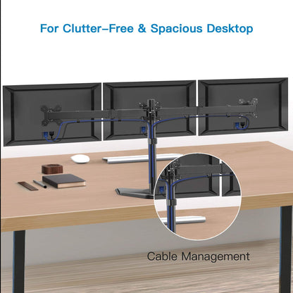 Triple Monitor Stand for 13-24" Monitors with Adjustable Arm, Holds up to 22 lbs per Arm