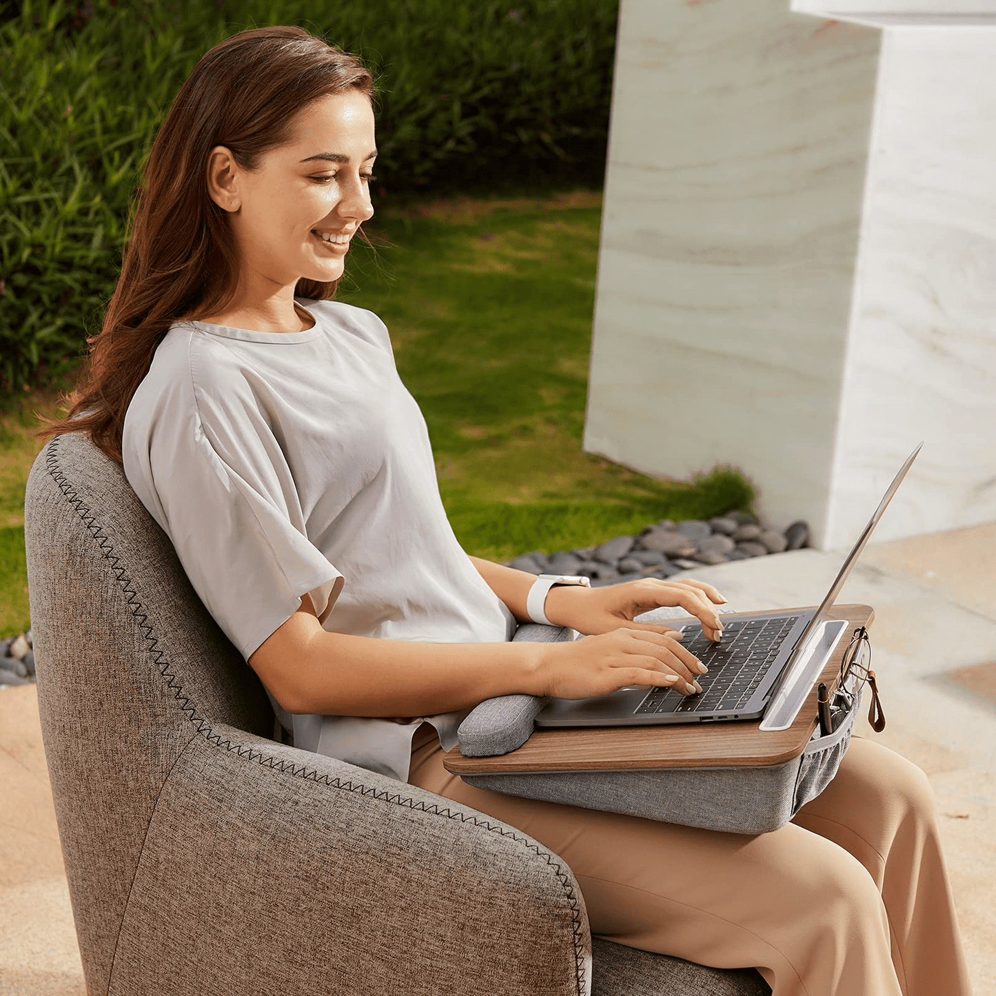 Laptop Desk with Pillow Cushion, Fits up to 15.6-inch Laptop, with Anti-Slip Strip & Storage