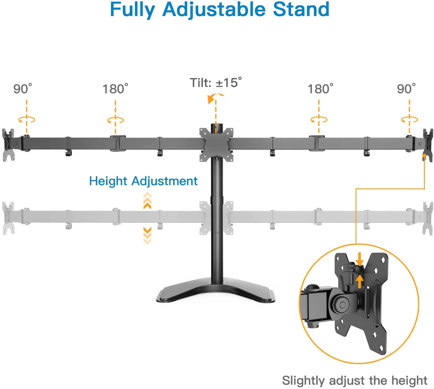 Triple Monitor Stand for 13-24" Monitors with Adjustable Arm, Holds up to 22 lbs per Arm