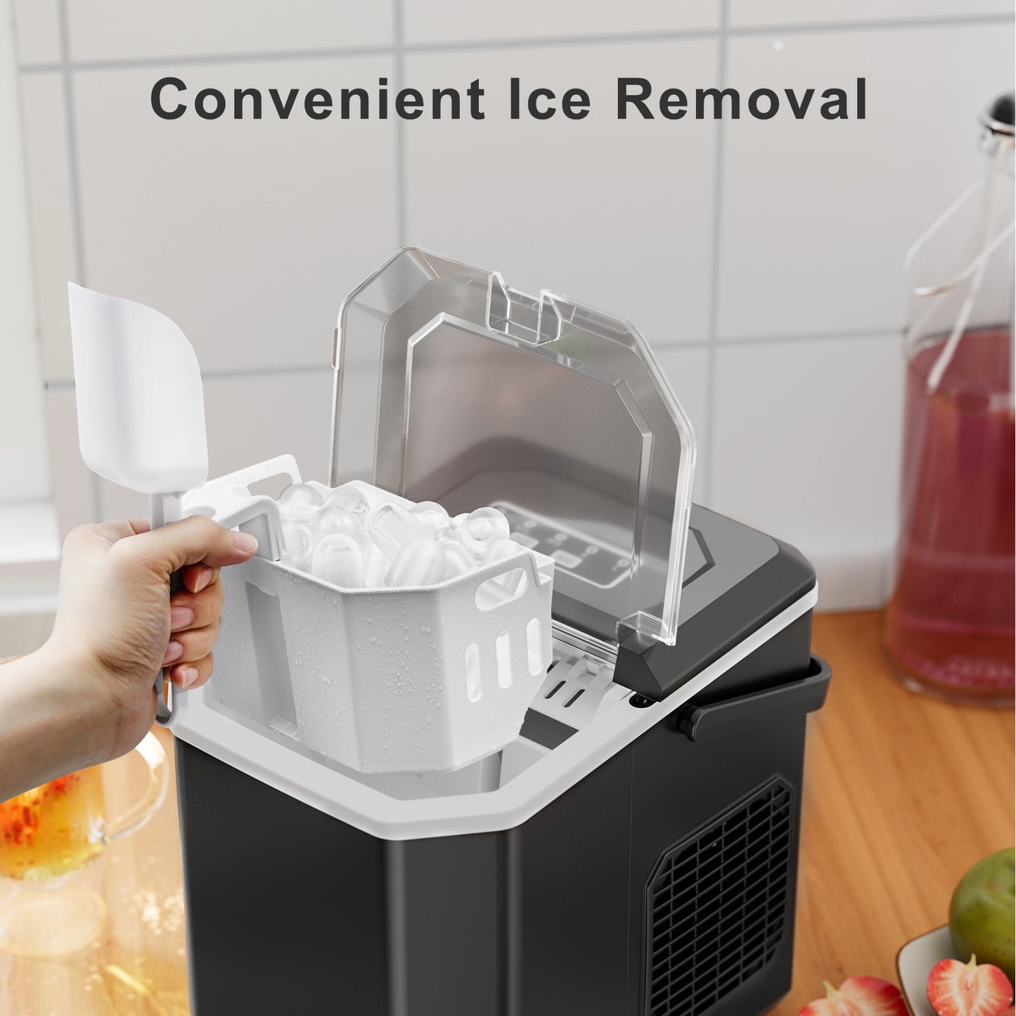 Philergo Countertop Ice Maker, Portable Ice Machine with Basket & Scoop, 9 Cubes in 6 Mins, 26lbs/24H, Black