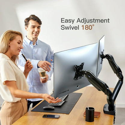 HUANUO Dual Monitor Stand, Adjustable Spring Monitor Desk Mount Swivel Vesa Bracket with C Clamp/Grommet Mounting Base for 17 to 27 Inch Computer Screens, Each Arm Holds 4.4 to 14.3lbs