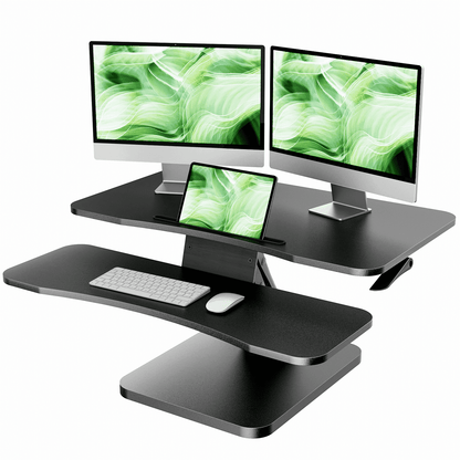 32" Standing Desk Converter, 2-Tier Height Adjustable Stand up Desk Riser, Monitor Stand Riser with Wide Keyboard Tray for Home Office, Black