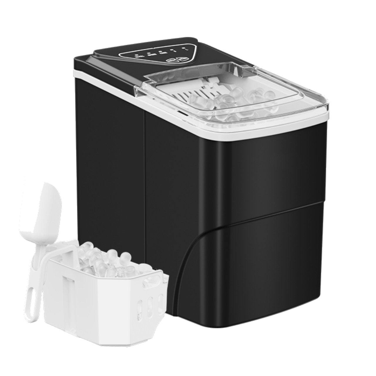 Philergo Countertop Ice Maker, 2 Size Bullet Shaped Ice Machine with Basket & Scoop, 9 Cubes in 6 Mins, 26lbs/24H, Black