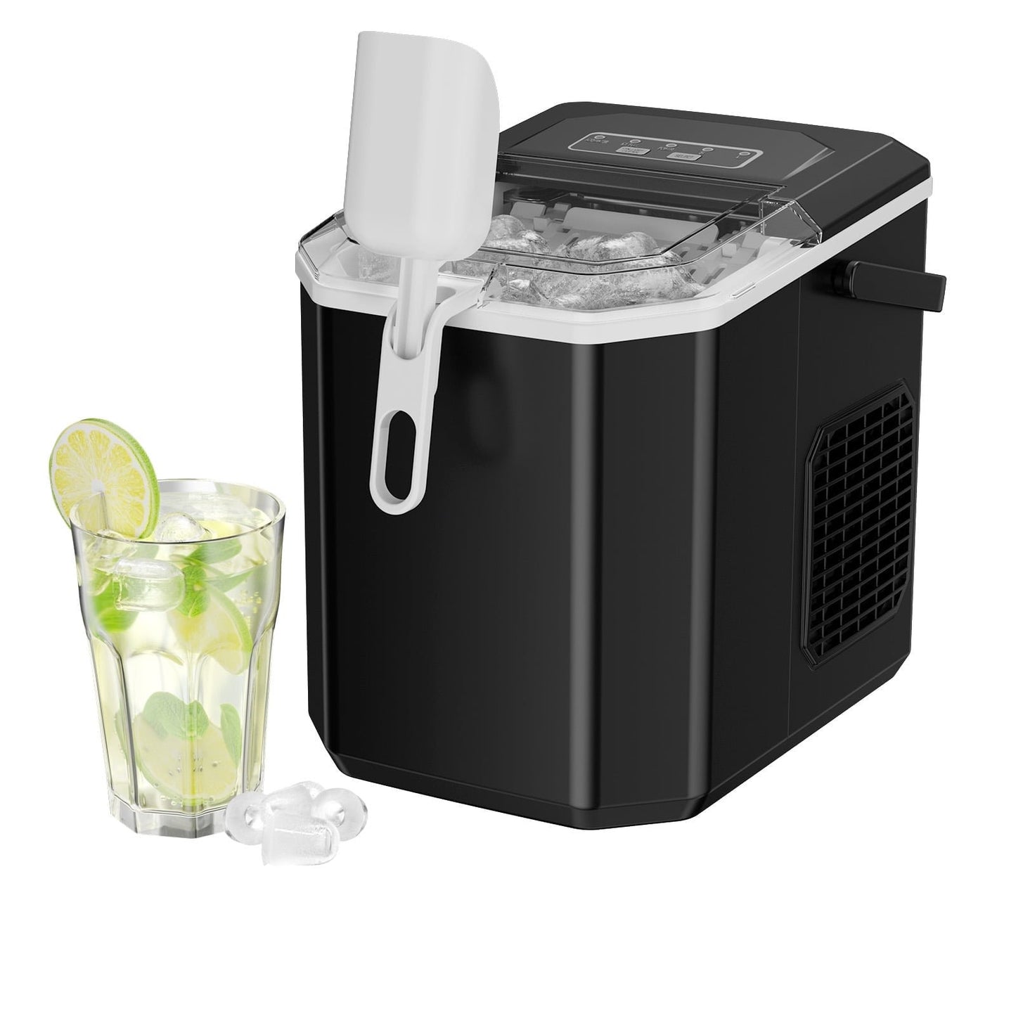 Philergo Countertop Ice Maker, Portable Ice Machine with Basket & Scoop, 9 Cubes in 6 Mins, 26lbs/24H, Black