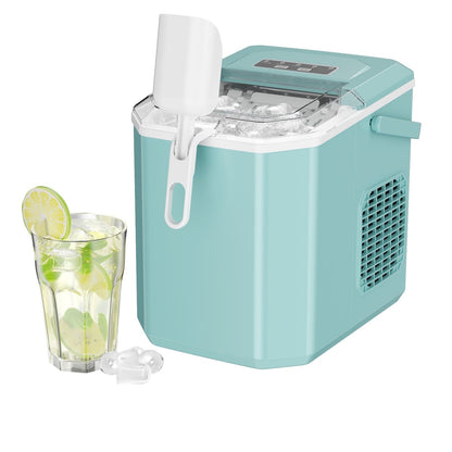 Philergo Countertop Ice Maker, Portable Ice Machine with Basket & Scoop, 9 Cubes in 6 Mins, 26lbs/24H, Green