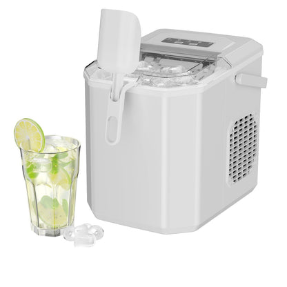 Philergo Countertop Ice Maker, Portable Ice Machine with Basket & Scoop, 9 Cubes in 6 Mins, 26lbs/24H, White