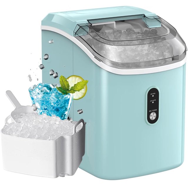 Philergo Nugget Ice Maker Countertop, 35lbs/24hrs Pellet Ice Machine with Large 1.8lbs Ice Basket, Self-Cleaning Function for Home, Kitchen, Office, Green