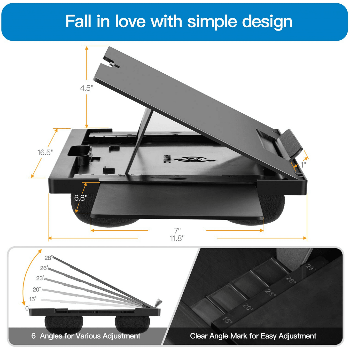 Adjustable Laptop Lap Desk Fits up to 15.6" with 6 Adjustable Angles, Detachable Mouse Pad, & Dual Cushions