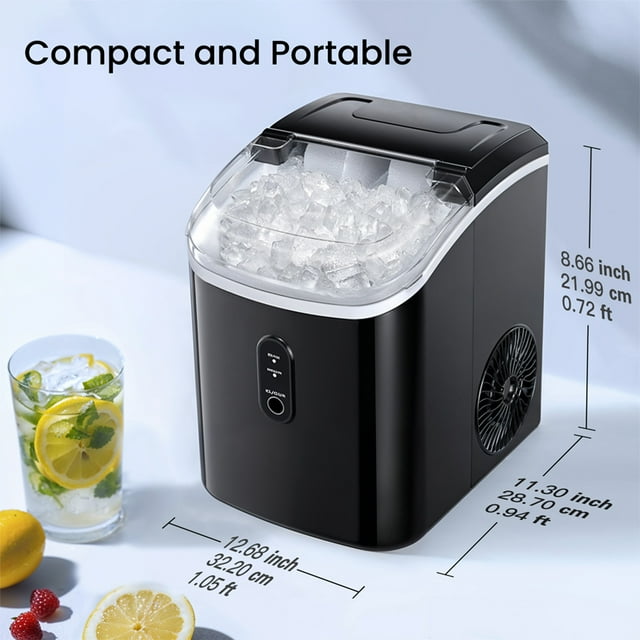 Philergo Nugget Ice Maker Countertop, 35lbs/24hrs Pellet Ice Machine with Large 1.8lbs Ice Basket, Self-Cleaning Function for Home, Kitchen, Office, Black