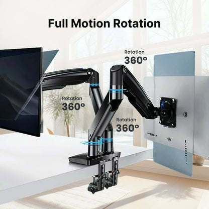 Dual Monitor Mount Desk Stand for 13-35 Screens inch Height Adjustable with Clamp/Grommet Base&USB, Each Arm Hold up to 26.4lbs