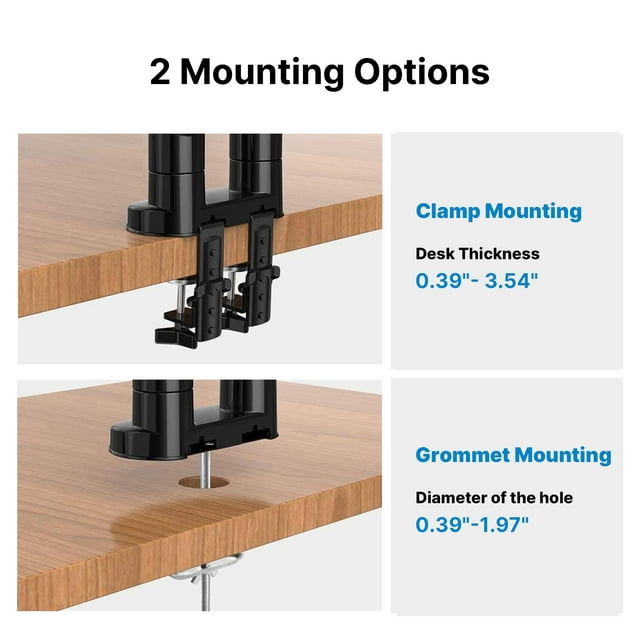 Dual Monitor Mount Desk Stand for 13-35 Screens inch Height Adjustable with Clamp/Grommet Base&USB, Each Arm Hold up to 26.4lbs