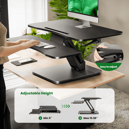 32" Standing Desk Converter, 2-Tier Height Adjustable Stand up Desk Riser, Monitor Stand Riser with Wide Keyboard Tray for Home Office, Black