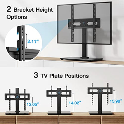 PERLESMITH Universal TV Stand Table Top TV Base for 32 to 60 inch LCD LED OLED 4K Flat Screen TVs-Height Adjustable TV Mount Stand with Tempered Glass Base, VESA 400x400mm,Holds up to 88lbs PSTVS15