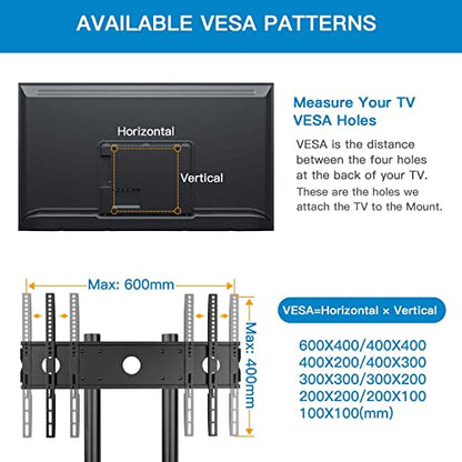 PERLESMITH Mobile TV Cart with Wheels for 32-85 Inch Flat Curved Screen TVs- UL Certificated Height Adjustable Rolling TV Stand Hold Up to 132 lbs- Floor TV Stand with Tray Max VESA 600x400mm PSTVMC01