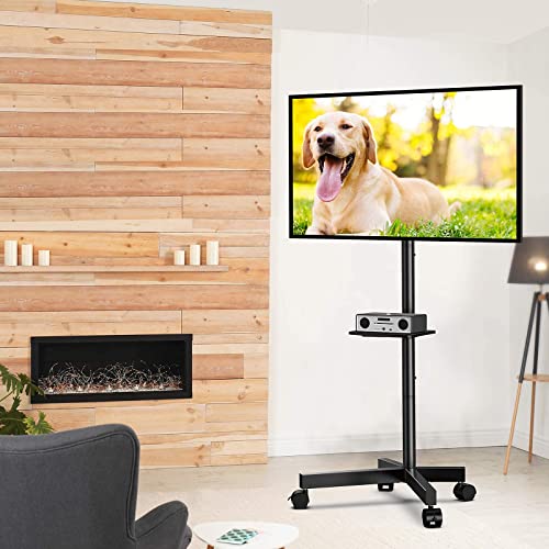 PERLESMITH Mobile TV Stand for 23-60 Inch LCD LED Flat/Curved Panel Screen TVs, Tilt TV Cart Holds up to 88Lbs Portable TV Stand with Laptop Shelf Rolling Floor TV Stand Max VESA 400x400mm (PSTVMC06)