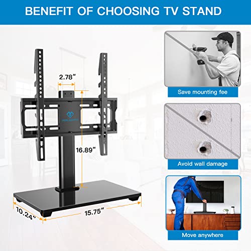 PERLESMITH Swivel Universal TV Stand/Base - Table Top TV Stand for 32-60 inch LCD LED TVs - Height Adjustable TV Mount Stand with Tempered Glass Base, VESA 400x400mm,Holds up to 88lbs PSTVS09